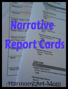 two sheets of paper with the words narrative report cards on top of them