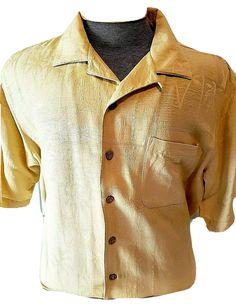 Batek Bay Mens Yellow Gold Button Front Silk Hawaiian Cruise Shirt Large L Hawaiian Cruise, Hawaiian Cruises, Cruise Shirt, Vacation Shirts, Silk Shirt, Gold Buttons, Yellow Gold