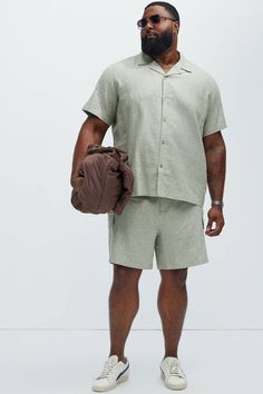 Available In Green, Ice Blue, White, Stone, Oatmeal, Blue and Black Fold Down Collar Front Button Closure Chest Pockets Short Sleeve 55% Linen, 45% Cotton Pair With "Bahamas Linen Cargo Shorts" Pair With " Bahamas Linen Shorts" Pair With " Bahamas Linen Pants" Imported | Mens Bahamas Linen Shirt in Green size 2XL by Fashion Nova Mens Linen Shirts, Big And Tall Style, Big Men Fashion, Service Women, Linen Shirt Men, Men Shirt Style, Linen Shorts, Long Shirt, Big Men