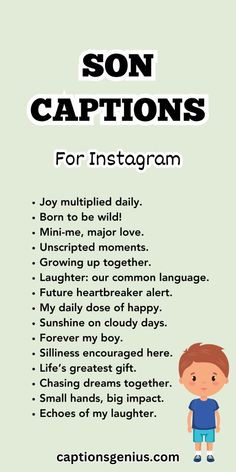 a poster with the words son captions for instagramm and an image of a boy