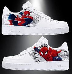 Spider Man Custom Shoes, Spiderman Air Force 1, Spider Man Air Force 1, Spiderman Custom, Spider Man Shoes, Spiderman Shoes, Marvel Shoes, Best Sandals For Men, Nike Fashion Shoes