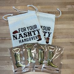 three bags with cowboy boots on them and the words for your nashville city hangover