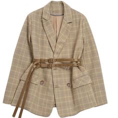 Covered and still Sexy! This jacket comes with an attached belt inner lining for comfort and warmth Extra long Double straps with oversized gold buckle Button front True to Size take your normal size Beige Long Sleeve Outerwear With Belt, Fall Blazer With Belt And Long Sleeves, Fall Long Sleeve Blazer With Belt, Beige Belted Outerwear For Fall, Chic Long Sleeve Outerwear With Belt Detail, Beige Belted Outerwear For Office, Casual Winter Outerwear With Belt, Fall Double-breasted Blazer With Belt Loops, Double-breasted Blazer With Belt Loops For Fall