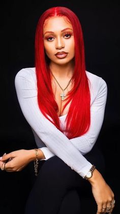 Red hair Bright Red Hair Black Women, Red Eyebrows Black Women, Red Hair Red Eyebrows, Red Hair And Eyebrows, Dark Lipliner, Red Ombre Hair Color, Red Lashes, Ombre Short Hair, Red Eyebrows