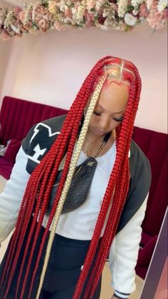 Braided Hairstyles Straight Back, Braided Hairstyles Straight, Hairstyles Straight Back, Braids Red And Black, Box Braids Red, Bob Angled, Island Twist Hairstyle, Angled Haircut, Braids Red