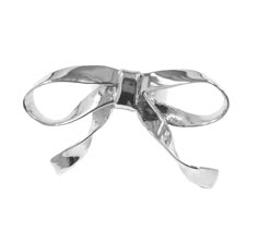 a close up of a metal object with a bow on it's headband