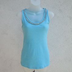 97% Cotton, 3% Spandex Brand New W/O Tag Turquoise Fitted Tank Top, Turquoise Tank Top, Ribbed Tank Top, Ribbed Tank Tops, Ribbed Tank, Jewel Neck, Inc International Concepts, Color Blue, Tank Top