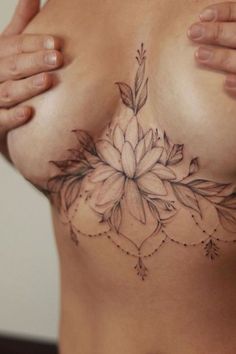 Chest Tattoo Female Underboob, Breast Lift Scar Tattoo, Lotus Sternum Tattoo Women, Breast Lift Tattoo Cover Up, Underboob Mandala Tattoo, Mid Chest Tattoo Female, Shoulder Tattoos For Women Unique, Women Sternum Tattoo, Mandala Sternum Tattoo