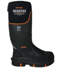 The Megatar from Dryshod is a work boot designed for maximum protection and comfort in the most challenging work environments. From the slip-resistant, full-foot CSA-approved non-metallic puncture-resistant sub-sole to the genuine hand-laid rubber upper and full-length 5mm DENSOPRENE insulated foam bootie, the Megatar is ready for any task. $184.95 Functional Shock-resistant Boots For Outdoor Work, Black Waterproof Safety Boots, Impact Resistant Black Work Boots For Outdoor, Black Durable Safety Waterproof Boots, Black Durable Waterproof Safety Boots, Black Slip-resistant Safety Boots, Impact Resistant Black Work Boots For Safety, Impact Resistant Black Waterproof Boots For Safety, Black Impact Resistant Work Boots For Safety