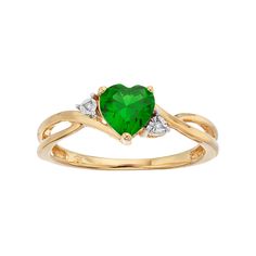 A heart-shaped simulated emerald gemstone serves as the focal point to this beautiful ring, while shimmering diamond accents add eye-catching style.RING DETAILSWidth: 6.5 mmMetal: 10k goldPackaging: boxedSTONE DETAILSStone type: simulated emeraldTotal weight: 5/8 ct.Center stone size: 6 mmShape: heartSetting: prongDIAMOND DETAILSTotal weight: less than 1/10 ct.Shape: single cutSetting: illusionGemstones may have been treated to enhance their appearance. Special care may be required. Please visit Green Heart Ring For May Birthstone, Fine Jewelry Style, Fine Jewelry Green Heart Ring For May Birthstone, Green Heart Ring For May Birthstone, Heart Shaped Green Emerald Ring For May Birthstone, Heart-shaped Green Emerald Ring For May Birthstone, Green Diamond Heart Cut Ring, Fine Jewelry Green Heart Shaped Ring, Green Heart-shaped Ring For May Birthstone, Elegant Green Heart Ring For Valentine's Day