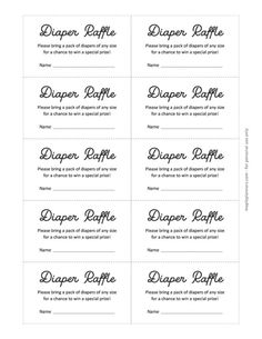 printable diaper raffle coup sheet with the words diaper raffle on it