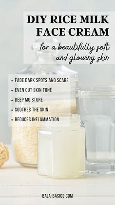 Diy Hydrating Face Cream, Rice Milk Face Cream Diy, Diy Rice Face Cream, Rice Facial At Home, Milk Of Magnesia Uses Skin Care, Rice Cream For Face Diy, Diy Rice Milk, Rice Cream For Face, Rice Milk Recipe