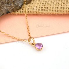 Natural Pink Sapphire Dainty Pendant | @etsy #etsyseller #pinakshapphirependant #14ksoildyellowgold #engagmentgift #anniversarygift Minimal Pendant, Tanzanite Earrings, 14k Yellow Gold Necklace, Dainty Pendant, Birthstone Pendant, Solitaire Pendant, Sapphire Necklace