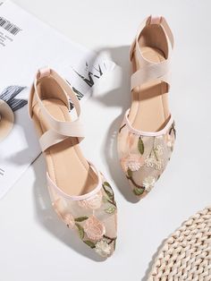 Floral Embroidery Mesh Flats | EMERY ROSE Embroidery Flats, Mesh Flats, Floral Flats, Wedding Shoes Flats, Wedding Flats, Ankle Strap Flats, Women Flats, Womens Ballet Flats, Pretty Shoes