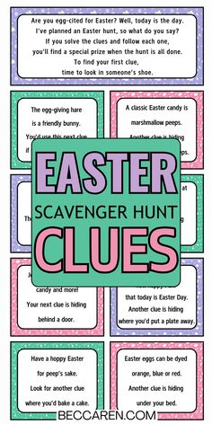 the easter scavenger hunt clues for kids to use in their classroom or home