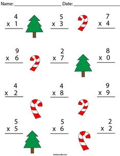 christmas addition worksheet with candy canes, trees and numbers on the same sheet