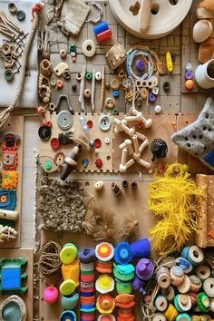 an assortment of crafting supplies laid out on a table