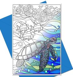 a card with an image of a turtle and fish swimming in the ocean on it