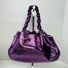 Kate Spade | Purple Leather And Velvet Handbag Drawstring Closure Would Be Nice For Evening Event Never Used; No Tags Luxury Purple Bags With Leather Handles, Elegant Kate Spade Pouch Shoulder Bag, Leather Evening Bag With Handles For Shopping, Leather Evening Bag For Shopping, Luxury Purple Evening Satchel, Kate Spade Leather Shoulder Bag With Handle Drop, Kate Spade Designer Top Handle Bag, Designer Kate Spade Bag With Leather Handles, Luxury Kate Spade Bag With Detachable Strap