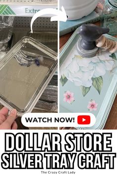 dollar store silver tray craft with text overlay reading watch now dollar store silver tray craft