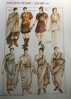 an old fashion book with roman men and women in different outfits, from the beginning to the end of the 20th century