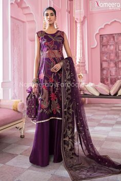 Purple Palazzo Set With Sheer Dupatta For Diwali, Elegant Purple Palazzo Set With Dupatta, Festive Purple Palazzo Set With Dupatta, Festive Purple Palazzo Set With Zari Work, Anarkali Palazzo Set With Resham Embroidery In Purple, Purple Embroidered Palazzo Set For Festive Occasions, Embroidered Purple Palazzo Set For Festive Occasions, Purple Anarkali Palazzo Set For Designer Wear, Anarkali Style Purple Palazzo Set With Zari Work