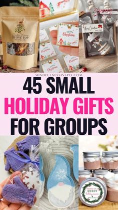 small holiday gifts for groups with text overlay