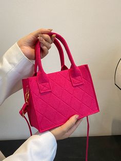 Color:Hot Pink Bag Size:Small Closure Type:No-closure Pattern Type:Plain Strap Type:Adjustable, Double Handle Style:Funky Type:Square Bag Composition:100% Polyester Material:PolyesterProduct Measurements in cm : Bag Height Bag Length Bag Width Handle Height Strap Length 15 20.5 9 12 120 Hot Pink Bag, Felt Tote Bag, Felt Squares, Felt Tote, Pink Stitch, Neon Bag, Orange Square, Girly Bags, Couture Mode