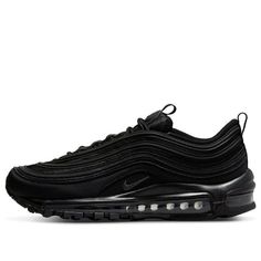 The Nike Air Max 97 'Triple Black' is a revolutionary sneaker for women that combines a sleek silhouette with modern features. Inspired by the high-speed trains of Japan, this shoe is designed to help you stand out with its full-length Nike Air cushioning and metallic accents from Tokyo's Harajuku district. Perfect for any activity, this sneaker is comfortable and stylish, making it the perfect addition to any wardrobe. (SNKR/Retro/Low Top/Women's) Harajuku District, Sneaker For Women, Speed Training, Marathon Running Shoes, Air Max Women, Triple Black, Round Toe Heels, Nike Air Max 97, Running Shoes Sneakers