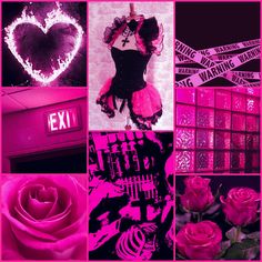 pink and black collage with heart, roses, etc