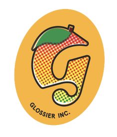 the glosier inc logo is shown in yellow and green with an apple on it