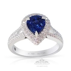 Custom Made new 18kt white gold sapphire ring containing an untreated pear cut natural blue Ceylon sapphire measuring 7.22 x 6.17 x 4.82 mm weighing 1.63 carat. Type II. Medium, moderately strong, blue color GIA B 5/4, set with 137 round brilliant cut diamonds with an approximate weight 0.64 ct's VS-Si clarity G - H color. Gorgeous unheated pear cut sapphire ring, this stunning natural sapphire has a near-perfect level of tone along with a strong saturation gives off this lovely cornflower hue w Luxury Pear-shaped Sapphire Ring With Prong Setting, Fine Jewelry Pear-shaped Sapphire Ring, Pear-shaped Sapphire Ring, Luxury Blue Pear-shaped Sapphire Ring, Pear-shaped Sapphire Ring With Brilliant Cut Diamond, Luxury White Gold Pear-shaped Sapphire Ring, Gia Certified Sapphire Pear-shaped Rings, Blue Sapphire Pear-shaped Ring, Elegant Gia Certified Pear-shaped Sapphire Ring