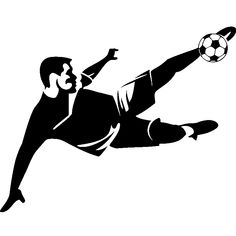 a man kicking a soccer ball in the air with his leg up and legs spread out