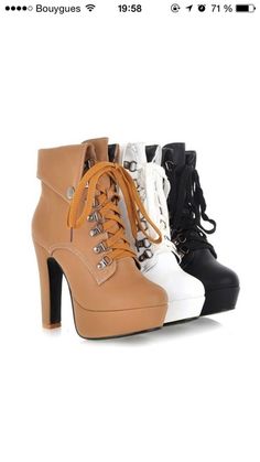 boots brown black white high heels timberlands cute high heels Black And White High Heels, Timberland Boots Outfit, Timberland Waterproof Boots, Cute High Heels, Yellow Boots, White High Heels, Black Shoes Heels, Timberlands, Cute Heels