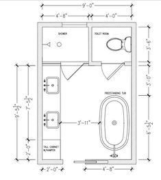 the floor plan for a small bathroom