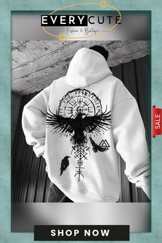 Crow Viking Print Hoodie Urban Hoodie With Graphic Print For Outdoor, Urban Graphic Print Hoodie For Outdoor Wear, Outdoor Long Sleeve Graphic Hoodie, Graphic Print Hoodie Sweatshirt For Outdoor, Outdoor Hoodie With Graphic Print, Winter Hooded Jacket With Graphic Print, Outdoor Hooded Hoodie With Graphic Print, Raven Totem, Long Distance Cycling