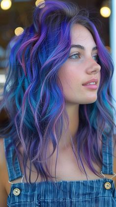 26 Blue Hair Inspirations for a Cool and Casual Vibe Vibrant Hair Color Ideas Summer, Hair Fun Colors, Blue And Purple Hair Medium Length, Cool Vivid Hair Color, Cool Tone Vivid Hair Color, Vibrant Color Hair, Low Maintenance Vivid Hair Color, Dark Vivid Hair