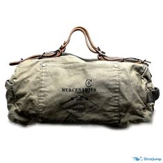 OrcaJump – Vintage Collection: Cotton Canvas Military Duffle Bag Travel-ready Khaki Satchel, Khaki Satchel With Handles For Travel, Vintage Bags For Outdoor With Large Capacity, Outdoor Bags With Leather Double Handles, Vintage Large Capacity Bag For Outdoor, Vintage Canvas Travel Bag With Handles, Vintage Bags With Large Capacity For Outdoor, Vintage Large Capacity Outdoor Bag, Vintage Large Capacity Khaki Bag