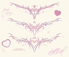 two hearts are on top of each other in pink and purple designs with the word love written below them