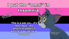 a cartoon cat with the caption i put the'omni'in insomnia