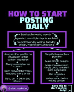 a poster with the words how to start posting daily