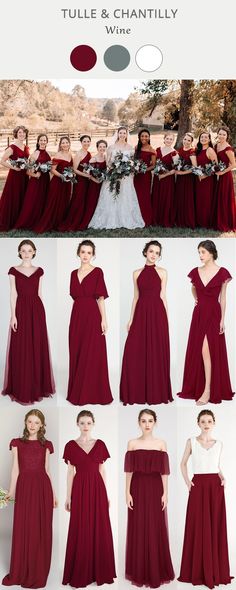 a collage of photos showing different styles of bridesmaid gowns and dresses