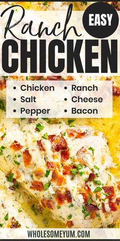 the recipe for ranch chicken is shown with text overlay