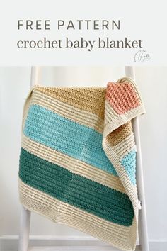 a crochet baby blanket is sitting on a chair with the text, free pattern