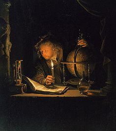 a painting of a man holding a book and writing