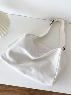 Minimalist Large Capacity Canvas Shoulder Bag  - Women Shoulder Bags Preppy Bags, Plain Style, Style Preppy, Orange Bag, Canvas Shoulder Bag, Black & White, Bag Women, Blue Bags, White Bag