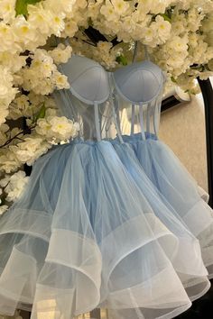 Light Blue A-line Illusion Tulle Homecoming Dress Short Corset Dresses, Light Blue Prom Dress Short, Short Light Blue Dress, Blue Birthday Dress, Corset Short Dress, Light Blue Dress Short, Light Blue Corset, Light Blue Homecoming Dress, Short Blue Dress