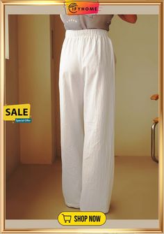 Plain Casual Pants Plain Wide Leg Summer Pants, White Plain Bottoms For Summer, Plain Cotton Pants, Plain Full-length Cotton Pants, Plain White Summer Bottoms, Plain Wide Leg Pants With Relaxed Fit, Relaxed Fit Wide Leg Plain Pants, Plain Cotton Pants For Spring, Plain Wide Leg Bottoms With Relaxed Fit