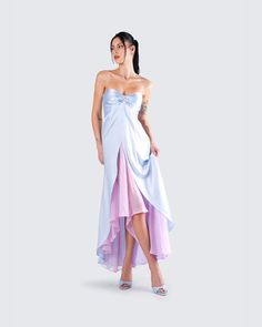 Gradient Dress Ombre, Corset Chiffon Dress, Non Traditional Bridesmaid Dresses, Gig Outfits, Beach Formal Dress, Chrome Dress, Blue Purple Dress, Goddess Dresses