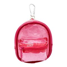 Designed to hold smaller items, Claires Girls Clear Pink Mini Backpack Keychain attaches to your keyring, purse, backpack or jacket. Measures 3.5 wide by 5 high by 1.5 deep. Made of PU, the clear pink backpack features pink trim. Two pink zippers keep necessities secured inside the backpack. Larger pocket can hold lip balms, makeup, identification, earphones, and more. Front pocket is right-sized for coins, hair ties, emergency cash and stickers. Silver-tone carabiner is easy to clip. Size: One Mini Backpack Keychain, Pink Mini Backpack, Backpack Keychain, Backpack Keychains, Keychain Cute, Purse Backpack, Pink Trim, Metal Keychain, Pink Backpack